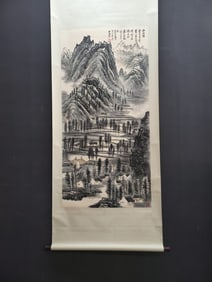 A Chinese Vertical Scroll Ink Painting of Landscape on Paper