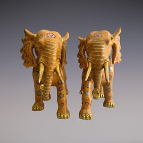 A Pair of Exquisite Cloisonne Elephant Ornament