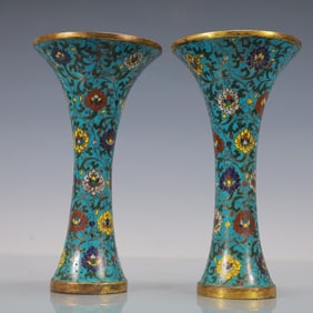 A Exquisite A pair of Cloisonne Lotus Pattern Vase