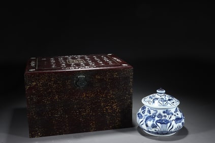 An Exquisite Blue and White Hornwort Pattern Jar with Cover