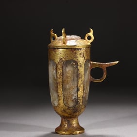 A Rare Gilt Bronze Inlaid White Jade Cup
