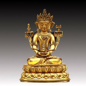 A Solemn Gilt Bronze Statue of Manjusri