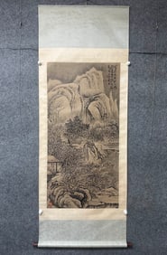 A Chinese Vertical Scroll Ink Painting of Landscape and Figure on Paper,Shi Tao