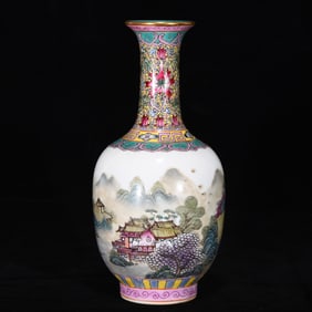 An Exquisite Famille-Rose Landscape Pattern Vase