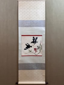 A Chinese Vertical Scroll Ink Painting of Flower and Bird on Paper,Wang Xuetao