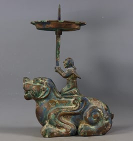 An Exquisite Bronze Inlaid Gold and Silver Candlestick