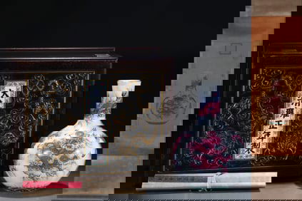 A Huge Ink Color Ruby Red Dragon Pattern Painted Gold Vase, With Vertical Scroll Painting on Silk