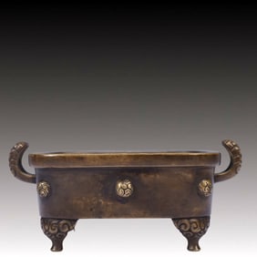 An Exquisite Bronze Double-Ears and Four Legs Censer,Qing Dynasty, China,With