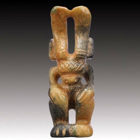 An Archaic Hongshan Culture Yellow Jade Figure Ornament