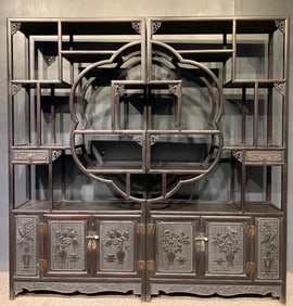 A Pair of Huge Zitanwood Flower and Fruit Pattern Shelfs