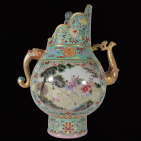 A Huge Enamel Painted Gold Lotus Figure Pattern Ewer