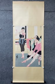 A Chinese Vertical Scroll Ink Painting of Figure on Silk,He Jiaying