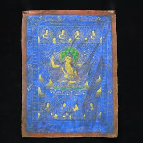 A Rare Brocade Painted Color Buddha Statue Tangka