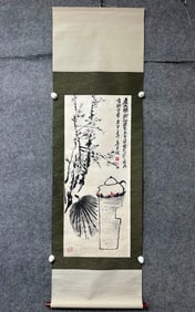 A Chinese Vertical Scroll Ink Painting of Plum Blossom on Paper,Wu Changsuo