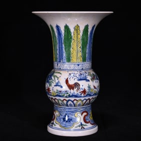 A Exquisite Doucai Rooster Pattern Vase