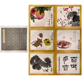 A Chinese Album Ink Painting of Flower and Fruit on Paper,Qi Baishi