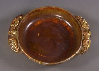 An Exquisite Glass Cover with Gold Double-Ears Brush Washer