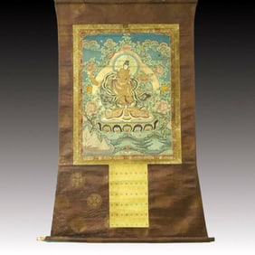 A Rare Brocade Painted Color Statue of Manjusri Tangka