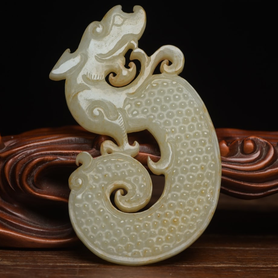 An Exquisite White Jade Dragon Pendant (1 of 9)