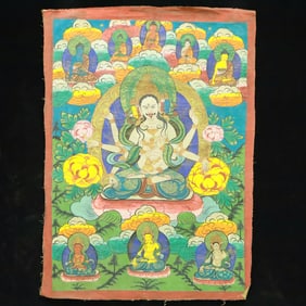 A Rare Brocade Painted Color Buddha Statue Tangka