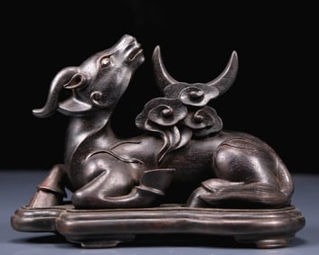 An Exquisite Zitanwood Rhinoceros Brush Holder