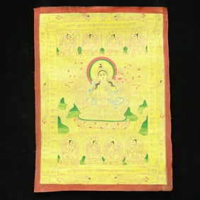 A Rare Brocade Painted Color Statue of Amitayus Tangka