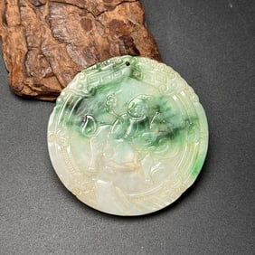 An Exquisite Jadeite ,Kylin,Bats and Peach Pattern Pendant