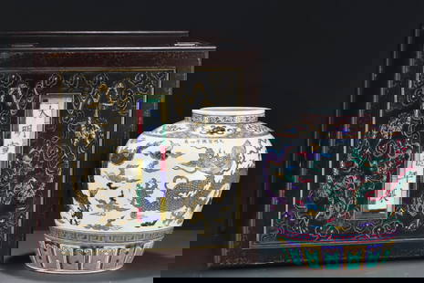 An Exquisite Wucai Eight Treasures Cloud Dragon Pattern Jar: An Exquisite Wucai Eight Treasures Cloud Dragon Pattern Jar,Qing Dynasty,China,Xuande Six-character Mark,Size:12.5inx12.4in &#20116;&#24425;&#20843;&#23453;&#20113;&#40857;&#32441;&#32592;,&#20013;&#2