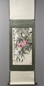 A Chinese Vertical Scroll Ink Painting of Peach on Paper,Song Buyun