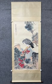 A Chinese Vertical Scroll Ink Painting of Pine and Eagle on Paper,Fu Zuo