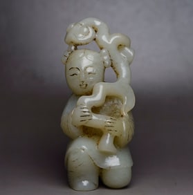 An Exquisite White Jade Figure Hand Piece