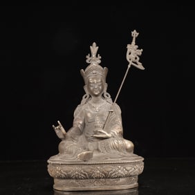 An Exquisite Silver-plated Copper Statue of Padma Sambhava