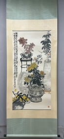 A Chinese Vertical Scroll Ink Painting of Flower on Paper,Wu Changshuo