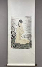 A Chinese Vertical Scroll Ink Painting of Figure on Paper,He Jiaying