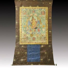 A Rare Brocade Painted Color Statue of Mammon Tangka