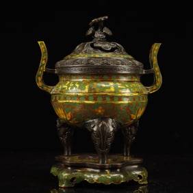 An Ecmxquisite Cloisonne Lotus Pattern Double-Ears Beast-Legs Censer