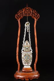 A Huge White Jade Bottle,Inlaid Filigree, With Boxwood Base