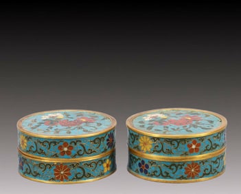 A Pair of Exquisite Cloisonne Flower Pattern Boxeses