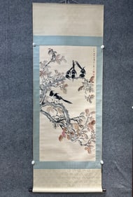 A Chinese Vertical Scroll Ink Painting of Flower and Bird on Paper,Xu Beihong