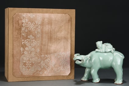 An Exquisite Longquan yao Figure and Buffalo Ornament