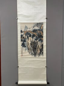 A Chinese Vertical Scroll Ink Painting of Landscape on Paper,Liang Shu'nian