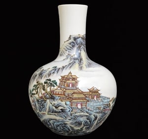 A Rare Famille-Rose Landscape Pattern Vase