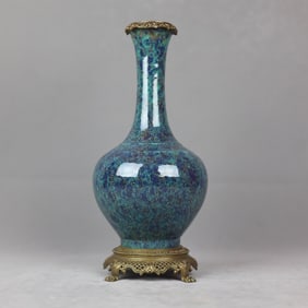 A Rare Flambe Glazed Inlaid Bronze Vase