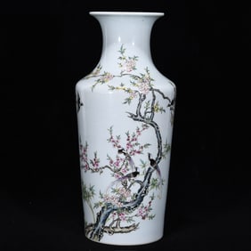 A Rare Famille-Rose Flower and Bird Pattern Vase,With Poem