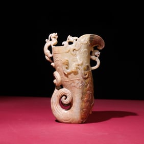 An Exquisite White Jade Dragon and Phoenix Pattern Cup