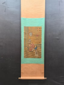 A Chinese Vertical Scroll Ink Painting of Figure on Silk,Zhao Mengfu