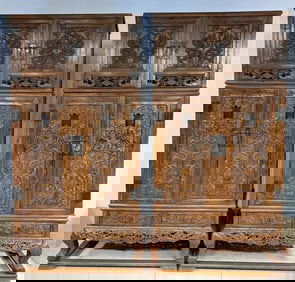 A Pair of Huge Huanghuali wood Shou-Character Auspicious Cloud and Dragon Pattern Cabinets