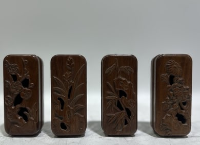 A Set of Fine Huanghuali wood Plum Blossom,Orchid,Bamboo and Chrysanthemum Pattern Boxes