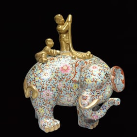 An Exquisite Cloisonne Lotus Pattern Elephant-Shaped Ornament