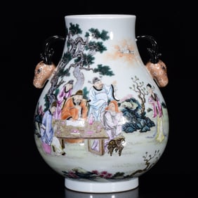 An Exquisite Famille-Rose Figure Pattern Deer Ears Vase